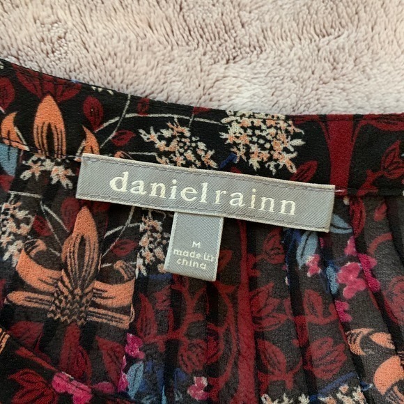 Daniel Rainn Anthropologie Floral Print Boho Sheer Long Sleeve Blouse Black - M - Picture 4 of 4